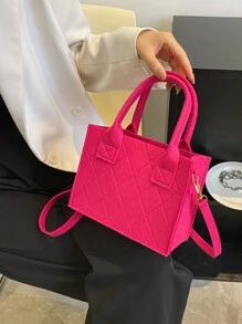 New Arrival Felt Square Handbag For Shoulder & Crossbody - Hot Pink - View 2