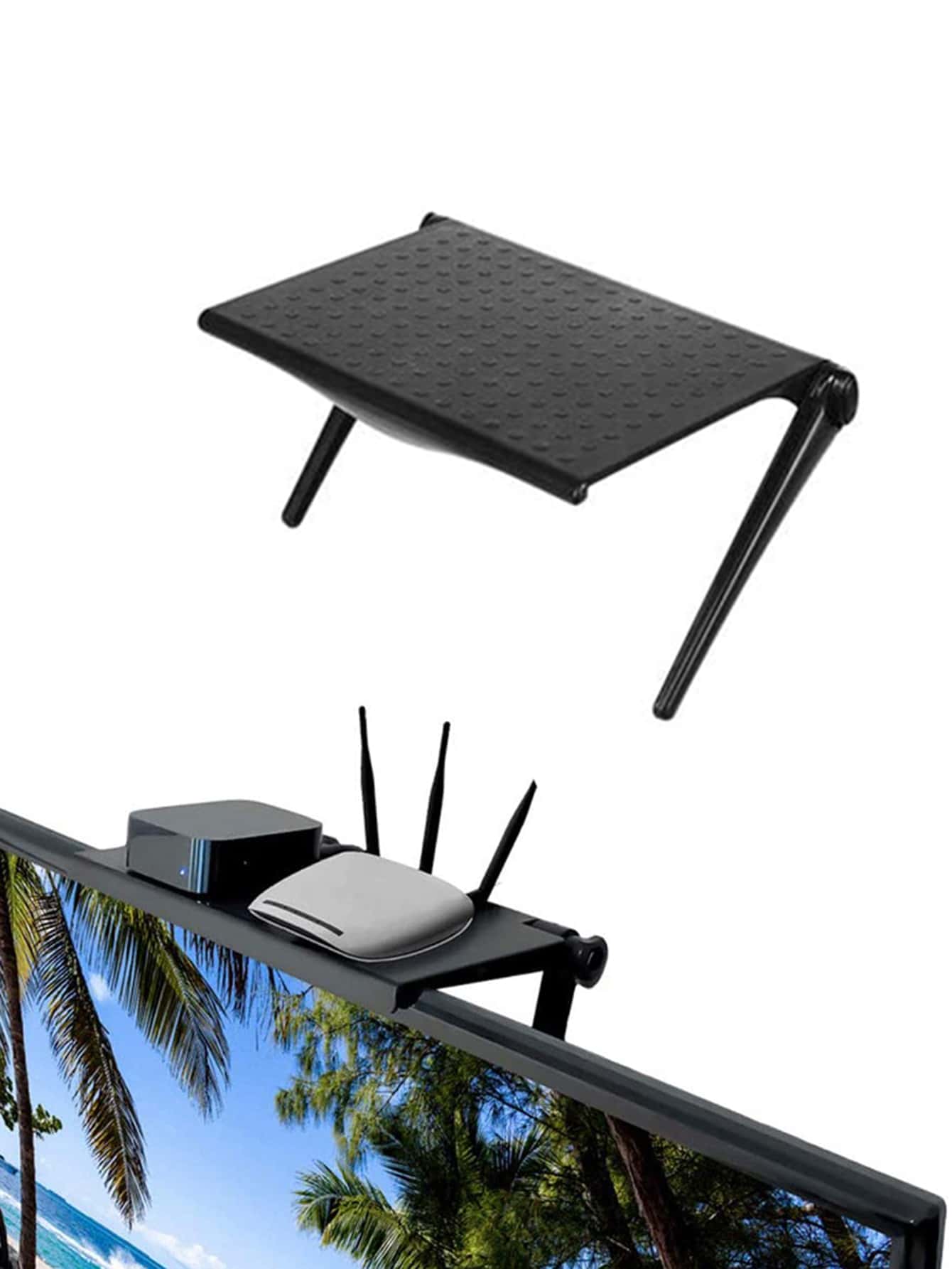 1pc TV Screen Top Storage Shelf Adjustable Monitor Storage Rack Computer Desktop Display Stand TV Router Storage Rack Home Organizer - Black - View 1