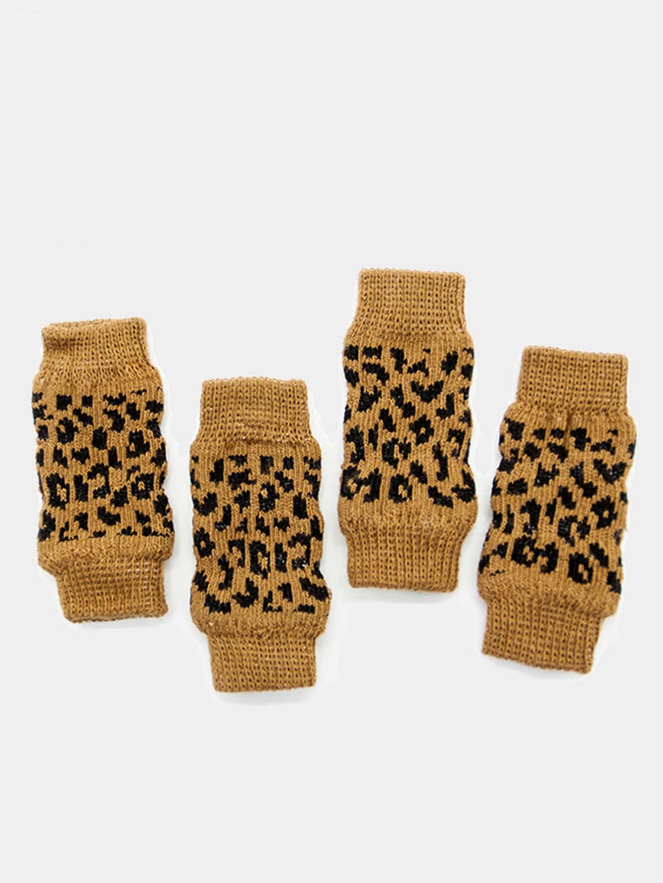 2 pares (4 piezas) Calentadores de pierna y rodilleras de estampado de leopardo amarillo para mascotas perros y gatos - Elástico, transpirable, adecuado para perros y gatos pequeños - Amarillo - Ver 1