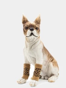 2 pares (4 piezas) Calentadores de pierna y rodilleras de estampado de leopardo amarillo para mascotas perros y gatos - Elástico, transpirable, adecuado para perros y gatos pequeños - Amarillo - Ver 2