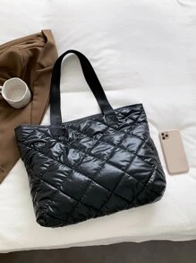 Bolso tote de hombro guateado - Negro - Ver 5