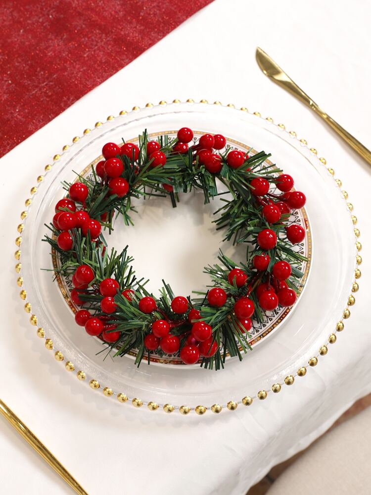 1pc Simulated Holly Pine Circle - Chinese New Year Decoration. New Year Gifts And Party Supplies. Wedding Scene Desktop Decoration Flower Wall Decoration Hanging Items
