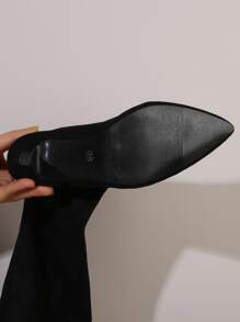 Women's Thigh-High Boots, High Heels, Thermal Lined, New 2024 Model, Non-Slip, Slim Fit For Petite, Elastic, Skinny Leg - Black - View 3