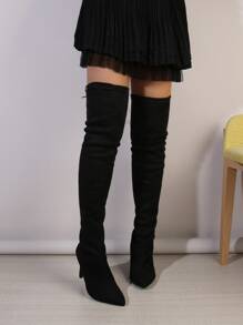 Women's Thigh-High Boots, High Heels, Thermal Lined, New 2024 Model, Non-Slip, Slim Fit For Petite, Elastic, Skinny Leg - Black - View 4