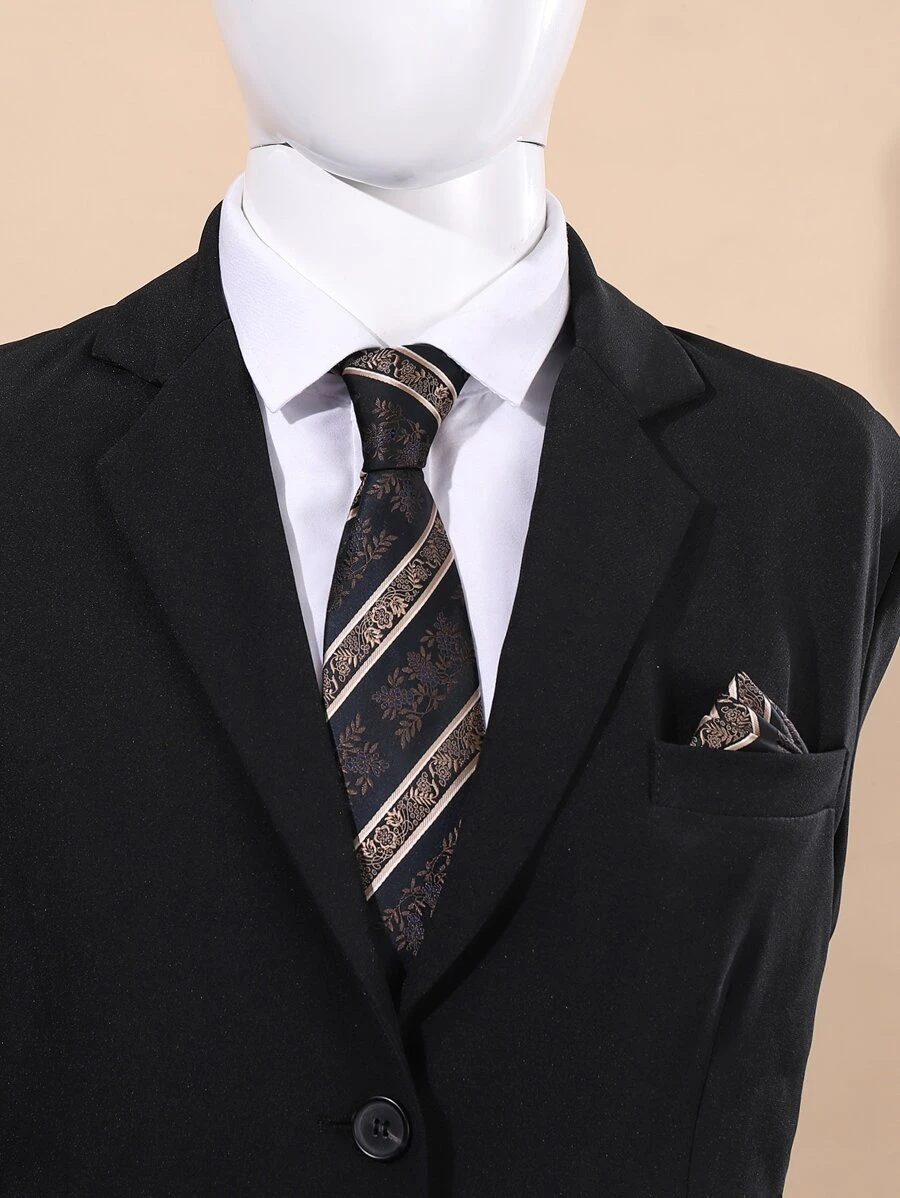 Men Floral Pattern Tie & Bandana - Multicolor - View 1