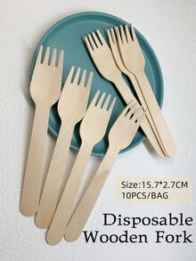 10pcs Wooden Disposable Fork - Apricot - View 7