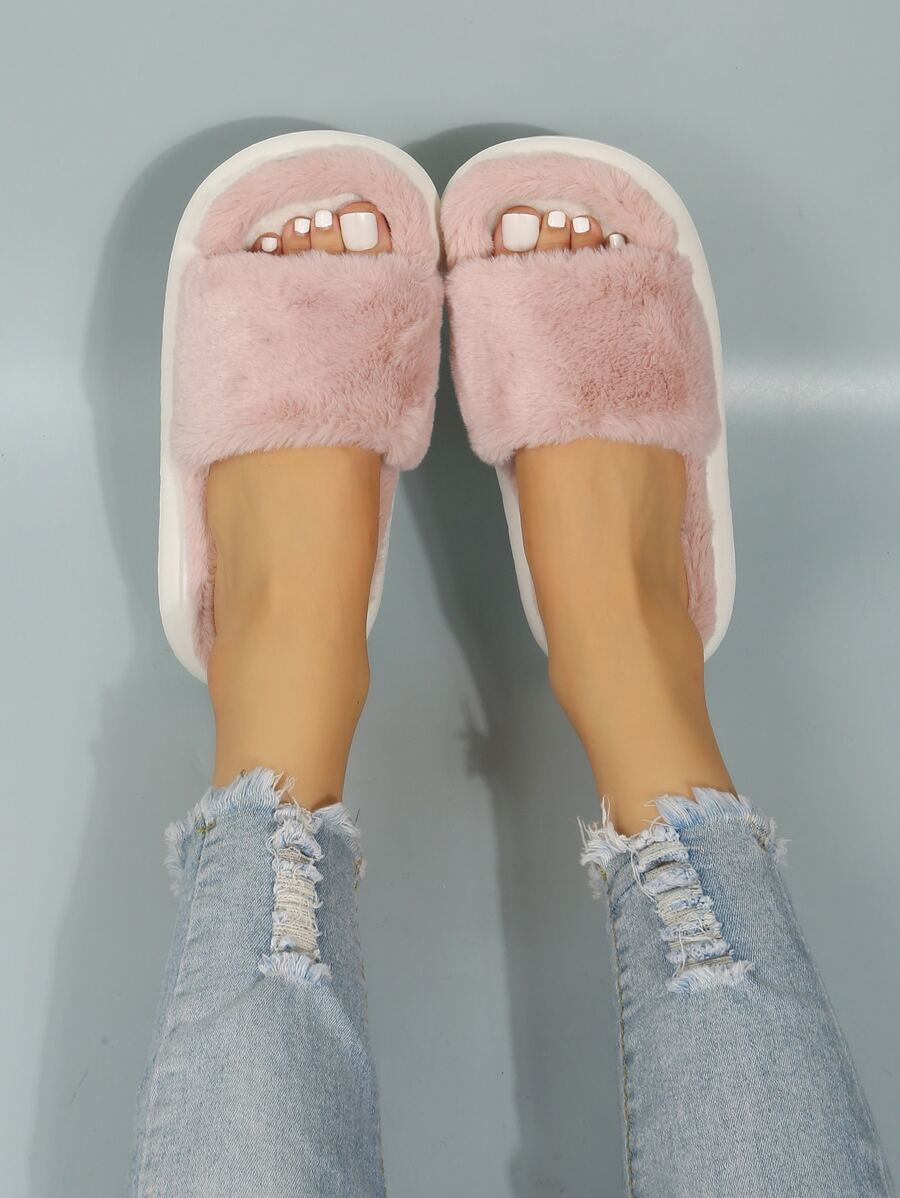 Minimalist Fluffy Bedroom Slippers - Baby Pink - View 1