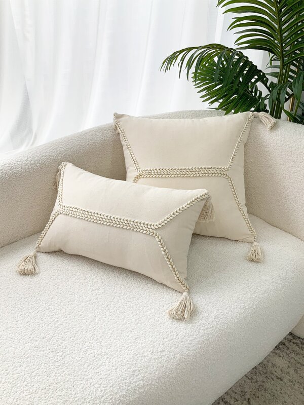 1pc Tassel Decor Cushion Cover Without Filler, Simple Throw Pillow Case