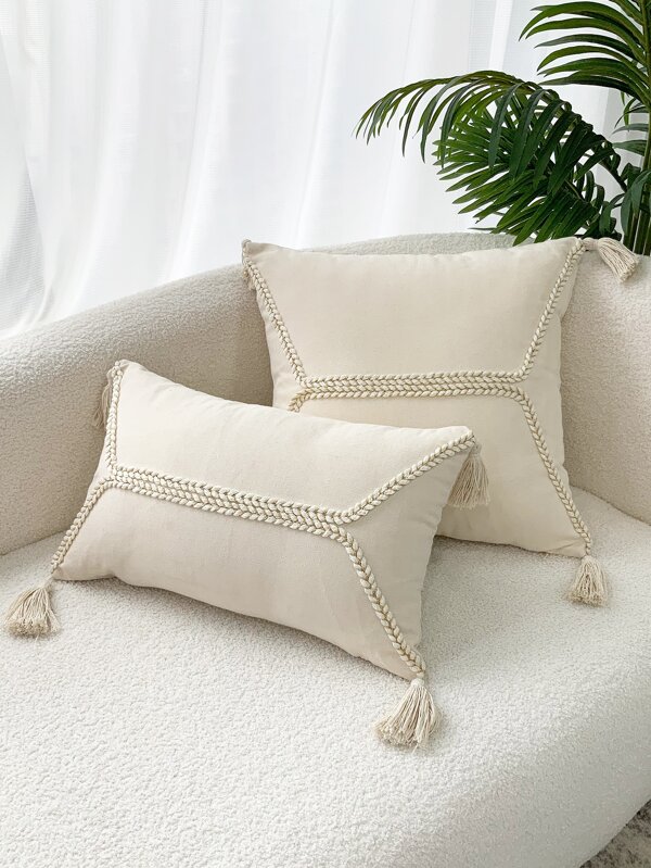 1pc Tassel Decor Cushion Cover Without Filler, Simple Throw Pillow Case