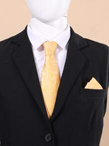 Hombres Corbata con patrón de paisley & Pañuelo - Amarillo - Ver 1