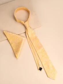 Hombres Corbata con patrón de paisley & Pañuelo - Amarillo - Ver 2