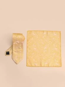 Hombres Corbata con patrón de paisley & Pañuelo - Amarillo - Ver 3
