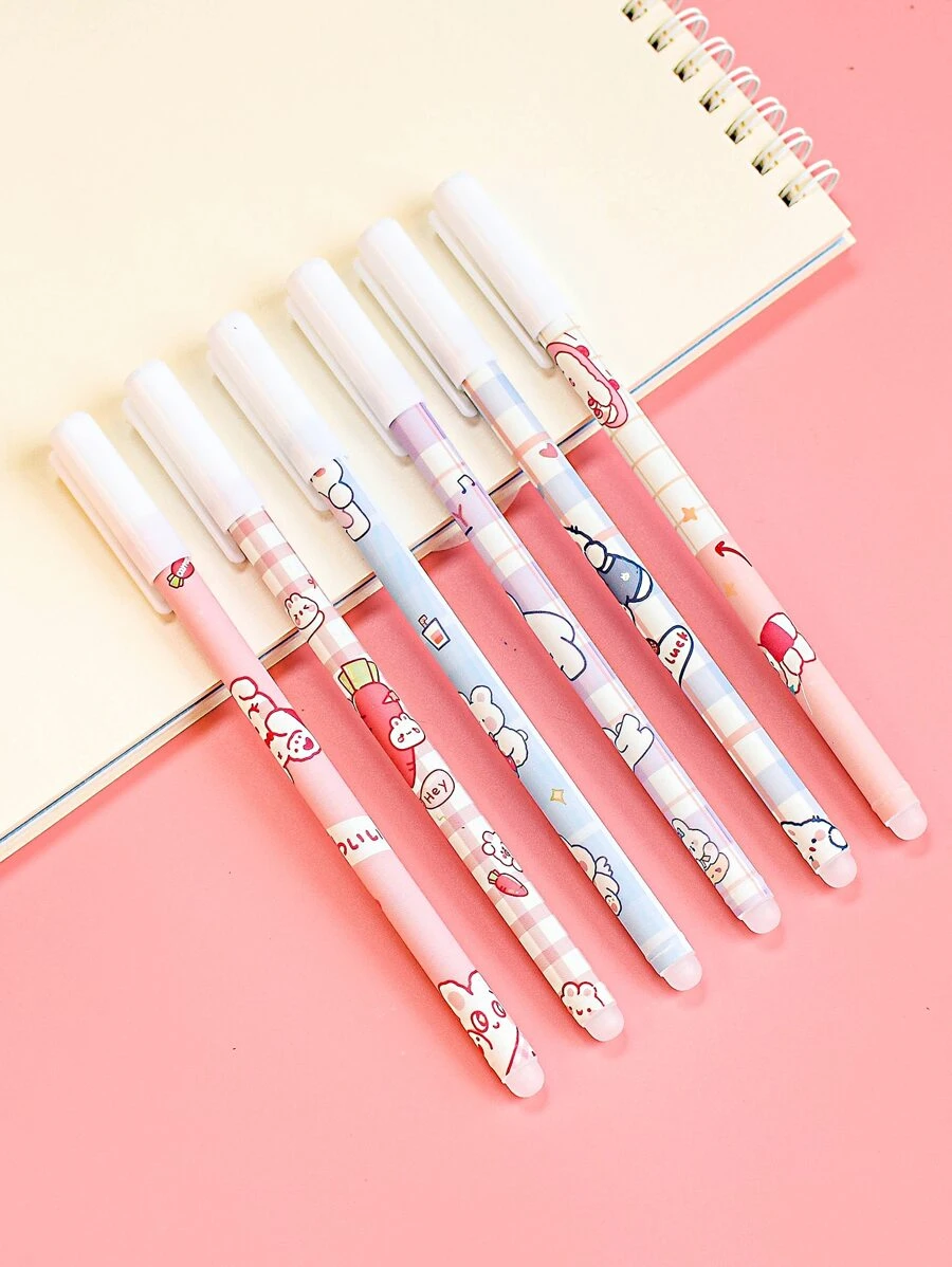 6入組卡通圖案中性筆 - 彩色 - 查看 1