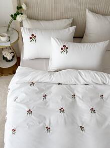 Floral Embroidered Duvet Cover Set Without Filler
