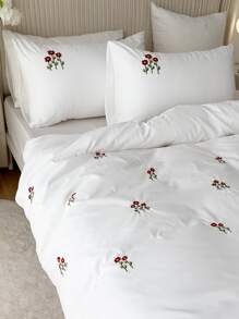 Floral Embroidered Duvet Cover Set Without Filler
