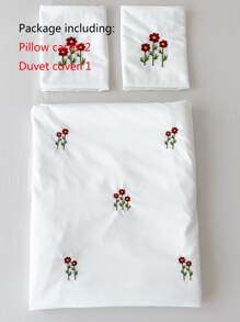 Floral Embroidered Duvet Cover Set Without Filler