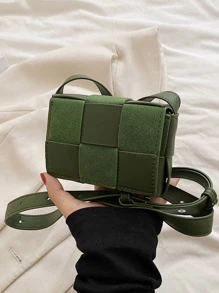 CONTAINEVERY Mini Braided Textured Flap Square Bag - Dark Green - View 2