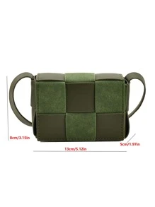 CONTAINEVERY Mini Braided Textured Flap Square Bag - Dark Green - View 4