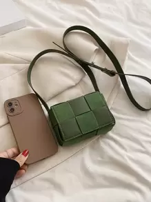 CONTAINEVERY Mini Braided Textured Flap Square Bag - Dark Green - View 5