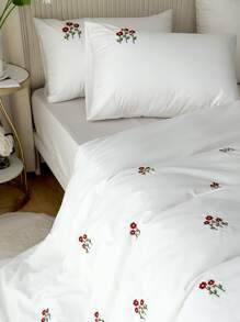 Floral Embroidered Duvet Cover Set Without Filler