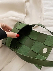 CONTAINEVERY Mini Braided Textured Flap Square Bag - Dark Green - View 6