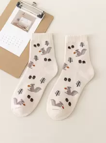 Calcetines de tripulación con patrón de ardilla - Multicolor - Ver 1