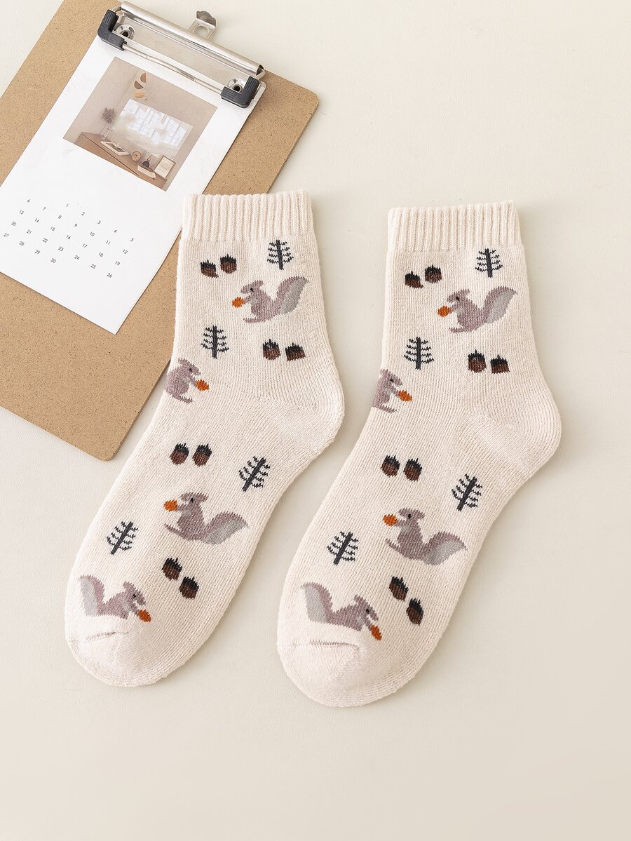 Calcetines de tripulación con patrón de ardilla - Multicolor - Ver 1