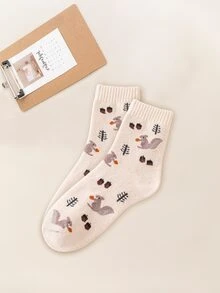 Calcetines de tripulación con patrón de ardilla - Multicolor - Ver 2