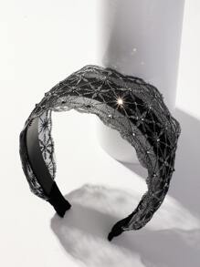 Boho Rhinestone Decor Headband Bandana Valentine's Day,Hairband,Hair Hoop Headbands, Black Hair Accessories Head Accessories,Summer,Holiday,Travel - Black - View 2