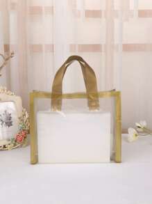 5入/10入/20入/50入，黑白格紋高級手提袋，純色塑料禮品袋，透明購物衣服袋，便攜式禮品包裝袋，派對禮品袋，節慶禮品袋，派對小禮袋 - 金色 - 查看 3