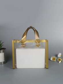 5入/10入/20入/50入，黑白格紋高級手提袋，純色塑料禮品袋，透明購物衣服袋，便攜式禮品包裝袋，派對禮品袋，節慶禮品袋，派對小禮袋 - 金色 - 查看 4