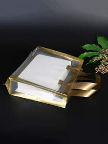 5入/10入/20入/50入，黑白格紋高級手提袋，純色塑料禮品袋，透明購物衣服袋，便攜式禮品包裝袋，派對禮品袋，節慶禮品袋，派對小禮袋 - 金色 - 查看 5