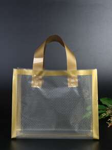 5入/10入/20入/50入，黑白格紋高級手提袋，純色塑料禮品袋，透明購物衣服袋，便攜式禮品包裝袋，派對禮品袋，節慶禮品袋，派對小禮袋 - 金色 - 查看 6