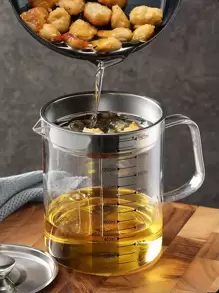 1pc Clear Glass Oil Filter Jug - Silver - View 1