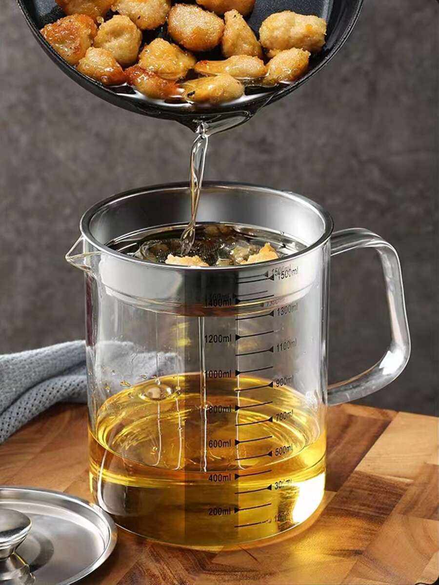 1pc Clear Glass Oil Filter Jug - Silver - View 1