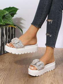 NỮ Ngọc trai giả & Đồ trang trí Rhinestone Nền tảng , Duyên dáng Trắng Dép Wedge Slide - trắng - Xem 2