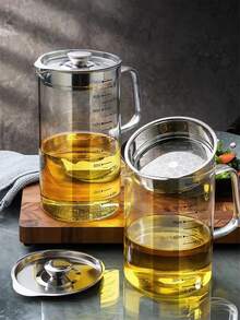 1pc Clear Glass Oil Filter Jug - Silver - View 2