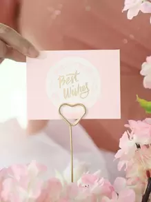 10入組心形設計卡片金屬夾餐位卡夾適合婚禮派對 - 金色 - 查看 1