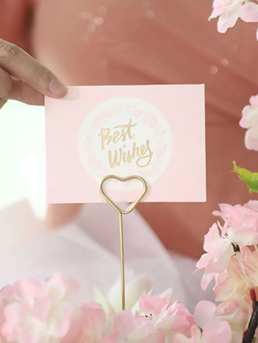 10入組心形設計卡片金屬夾餐位卡夾適合婚禮派對 - 金色 - 查看 1