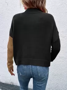 Calvaya Two Tone Overlap Hem Sweater