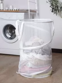 1 件可折叠网状洗衣篮洗衣篮，洗衣篮，浴室收纳篮，篮子，储物篮，可折叠洗衣篮 - 白色 - 查看 2