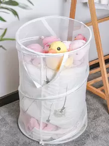 1 件可折叠网状洗衣篮洗衣篮，洗衣篮，浴室收纳篮，篮子，储物篮，可折叠洗衣篮 - 白色 - 查看 3