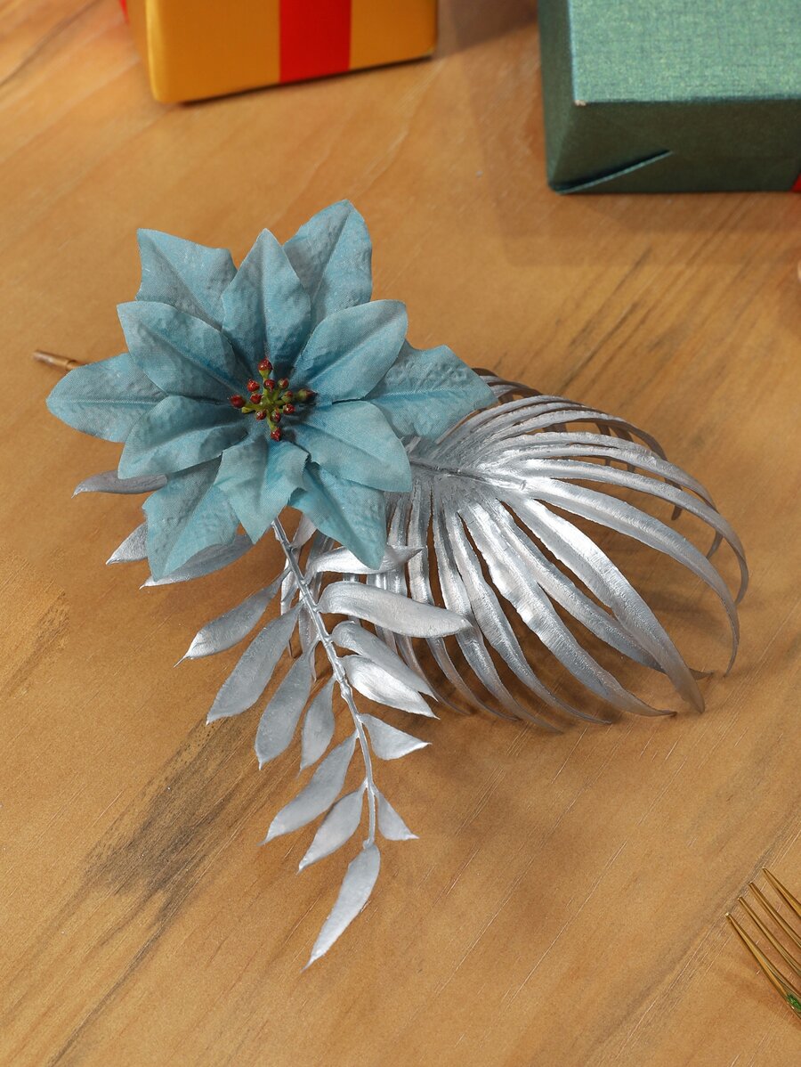 1pc Artificial Flower, Small Fan Leaf Twig - Suitable For DIY Wreath, Tabletop Decor, Wedding And Holiday Celebration, Table Decoration,Centerpieces,Artificial Flowers,Plastic Flowers - Multicolor - View 1