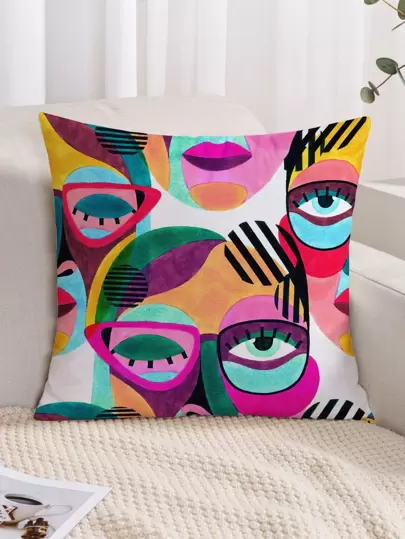 1PC Abstract Figure Graphic Cushion Cover Without Filler, Modern Fabric Decorative Square Cushion Cover For Bed, Sofa