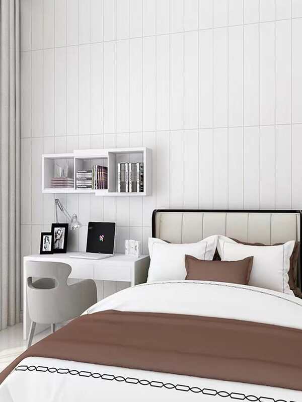 1pc Plain Wall Paper, White Self Adhesive Wall Tile Sticker For Home