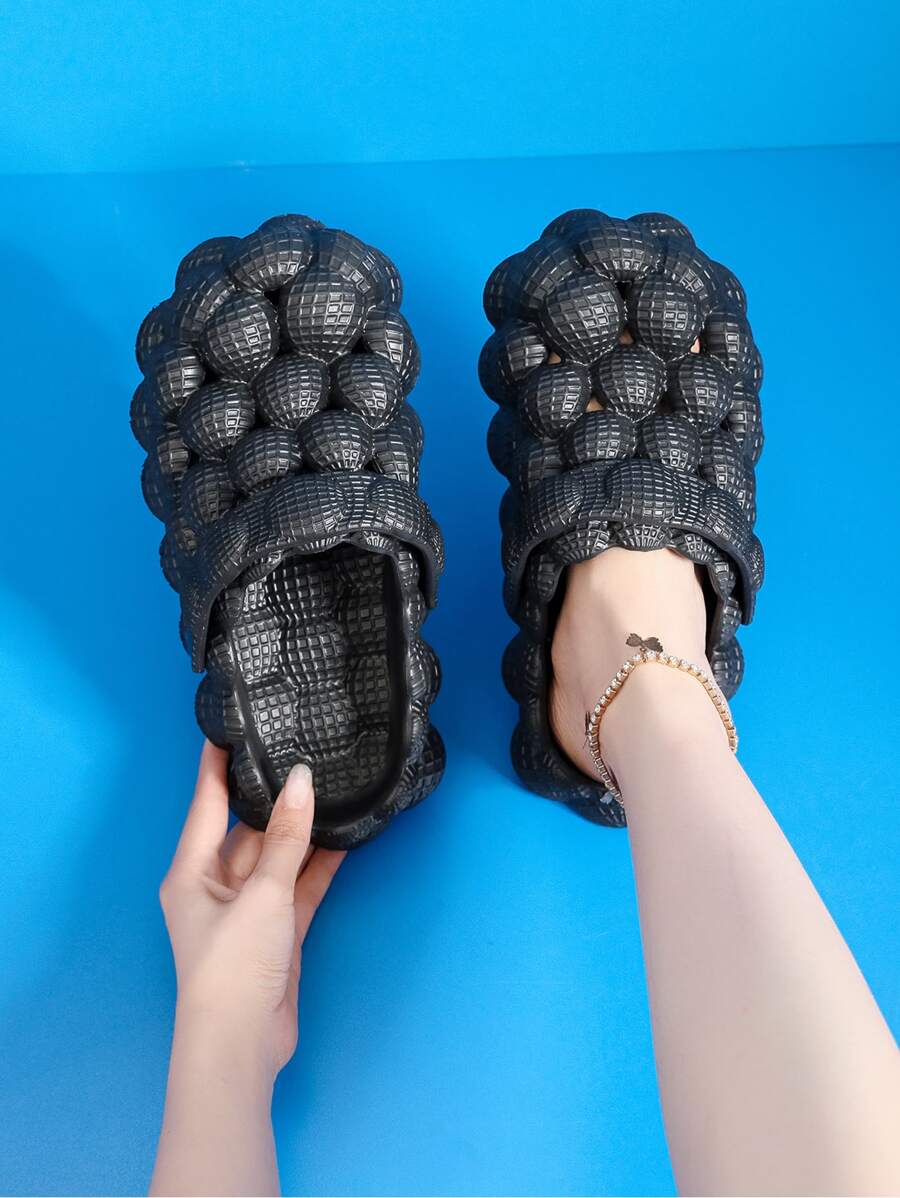 Dép đế trượt bong bóng thời trang dành cho nữ, Giày gia dụng màu trơn đế mềm dày chống trượt, Giày lười nữ dành cho Koningsdag/Ngày của Nhà vua - màu đen - Xem 1