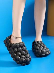 Dép đế trượt bong bóng thời trang dành cho nữ, Giày gia dụng màu trơn đế mềm dày chống trượt, Giày lười nữ dành cho Koningsdag/Ngày của Nhà vua - màu đen - Xem 2