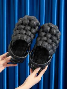 Dép đế trượt bong bóng thời trang dành cho nữ, Giày gia dụng màu trơn đế mềm dày chống trượt, Giày lười nữ dành cho Koningsdag/Ngày của Nhà vua - màu đen - Xem 5