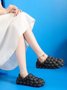 Dép đế trượt bong bóng thời trang dành cho nữ, Giày gia dụng màu trơn đế mềm dày chống trượt, Giày lười nữ dành cho Koningsdag/Ngày của Nhà vua - màu đen - Xem 3