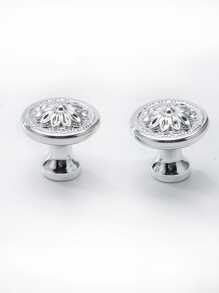 2入組花細節圓形抽屜旋鈕 - 銀色 - 查看 1